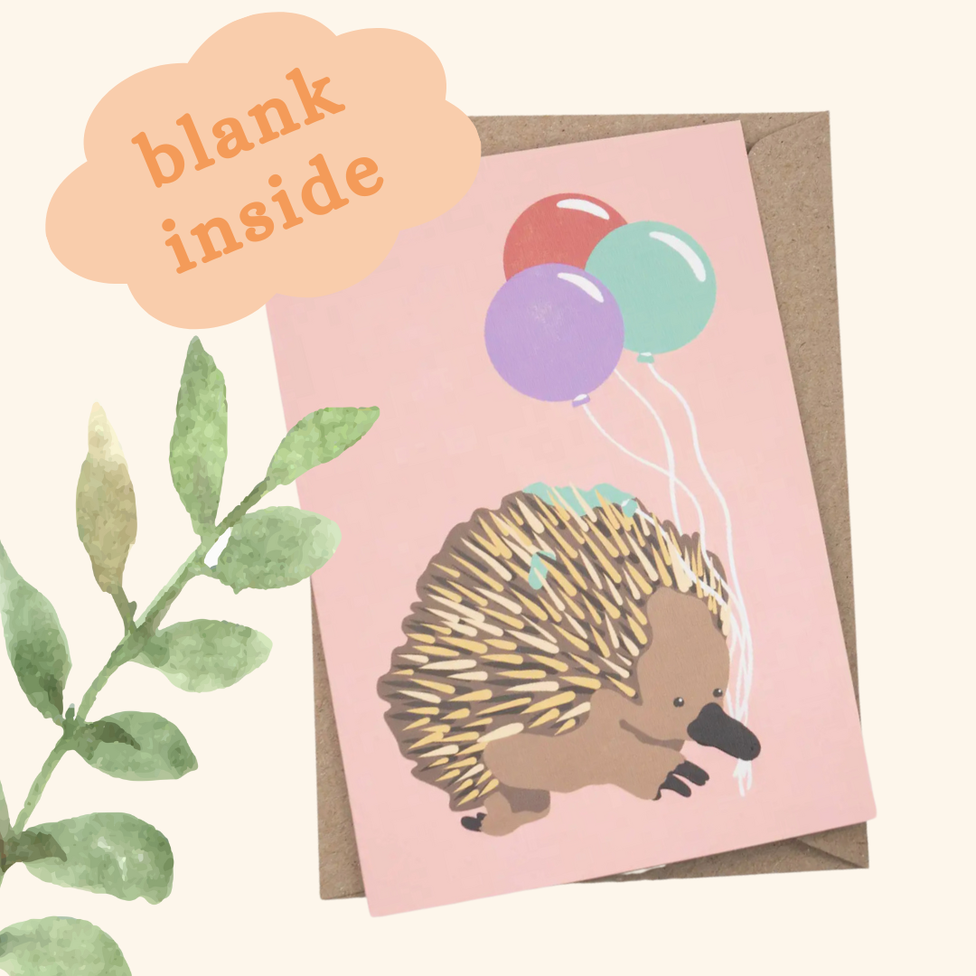 Echidna holding balloons Card (Pink)