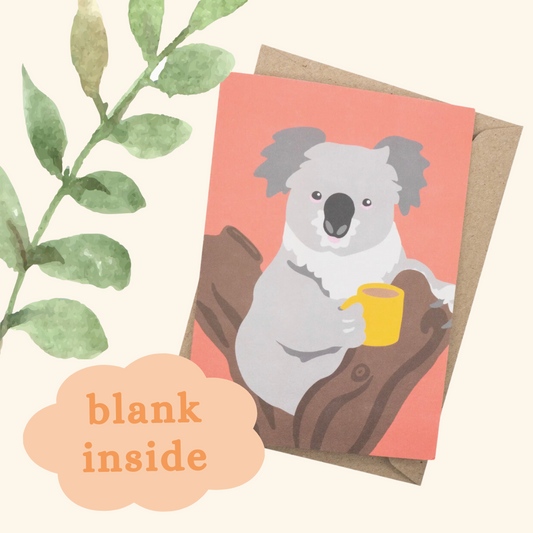 Koala with cup of tea Card (Red)